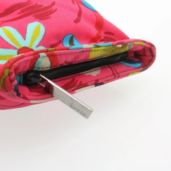 GUCCI Floral Pouch Nylon Pink Auth fm1065 - Picture 6 of 16
